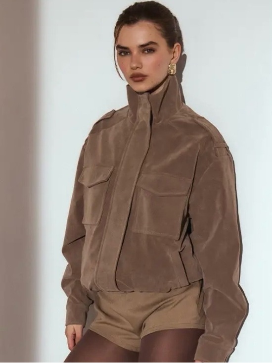 PrettyLittleThing Jackets & Blazers - PrettyLittleThing mushroom Funnel Neck Utility Bomber Jacket